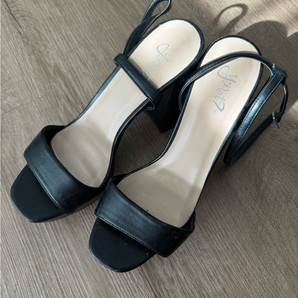 Black Block Heel Slingback Sandals